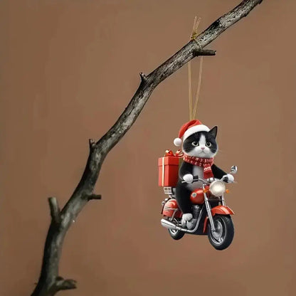 Purilite Select Motorcycle Cat Acrylic Hanging Ornament – Cute 2D Flat Kitten Pendant for Car, Christmas Tree & Home Décor - PuriLite
