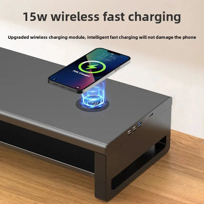 🖥️ Purilite Select™ Metal Monitor Riser with Dual-Layer Drawer & Wireless Charging - PuriLite