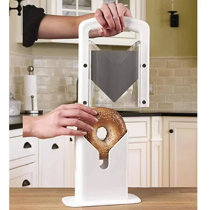 Original Bagel Guillotine Slicer Stainless Steel Blade Slicer Kitchen Baking Tools for Muffins, Rolls, Buns with Serrated Blade - PuriLite