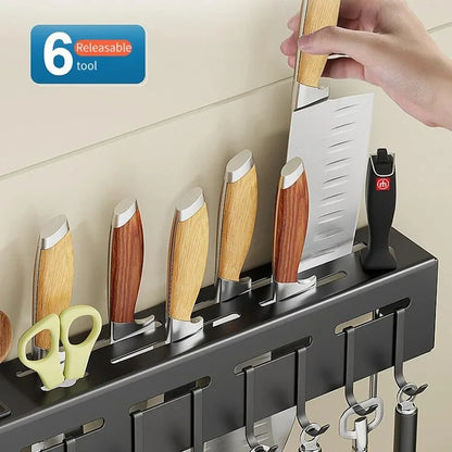 Purilite Select Wall Mounted Kitchen Storage Rack Stainless Steel No Drill Organizer for Utensils Pots Pans Spices and Household Items