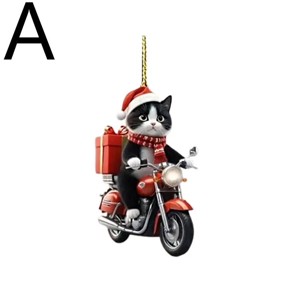 Purilite Select Motorcycle Cat Acrylic Hanging Ornament – Cute 2D Flat Kitten Pendant for Car, Christmas Tree & Home Décor - PuriLite