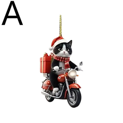 Purilite Select Motorcycle Cat Acrylic Hanging Ornament – Cute 2D Flat Kitten Pendant for Car, Christmas Tree & Home Décor - PuriLite
