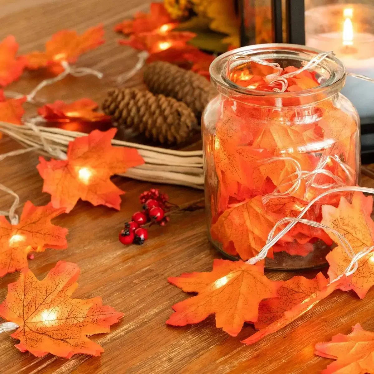 Purilite Select Maple Leaf String Lights – USB/Battery Powered | 10/20/40 LED Waterproof Lights for Halloween, Thanksgiving & Autumn Décor - PuriLite