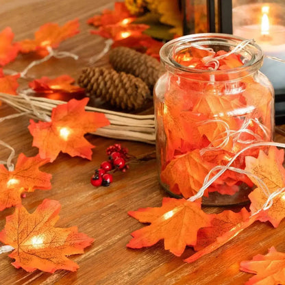 Purilite Select Maple Leaf String Lights – USB/Battery Powered | 10/20/40 LED Waterproof Lights for Halloween, Thanksgiving & Autumn Décor - PuriLite