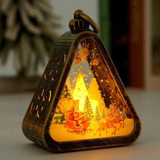 Purilite Select Mini Christmas LED Triangle Lantern – Santa Claus & Snowman Festive Lamp | Holiday Tabletop Ornament & Party Décor - PuriLite