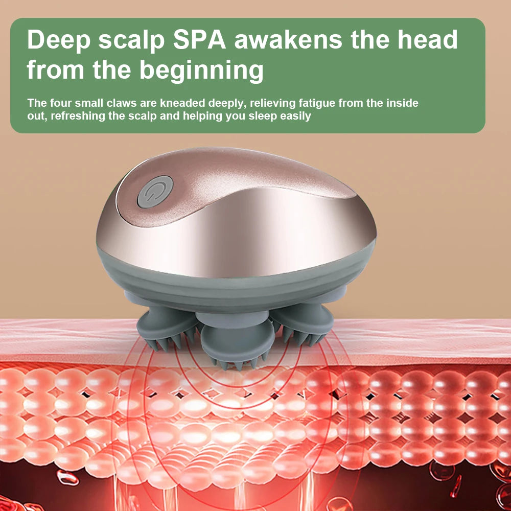 Scalp SPA Massager Mini Octopus Claw Hand Charging Multi-Function Kneading Vibration Massager Soft Silicone Head Body Massager - PuriLite