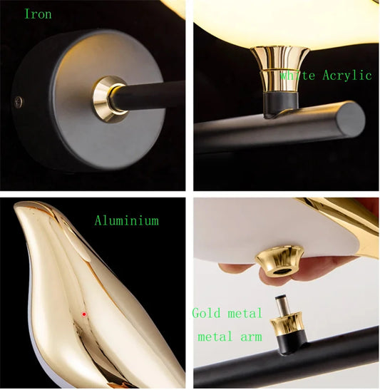 Purilite Select Nordic Golden Bird LED Light – Nordic Bird Wall Light – Modern Metal Bird Shaped Wall Lamp for Bedroom, Living Room, Bar & Bedside - PuriLite
