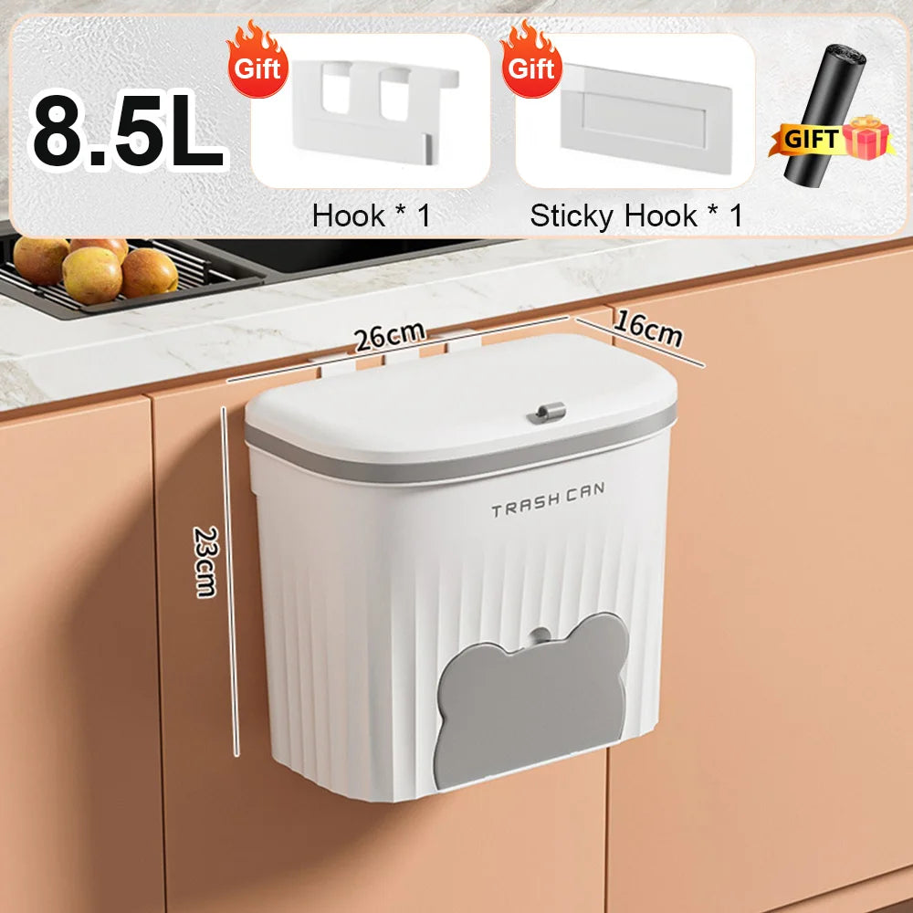 Purilite Select Wall Mounted Kitchen Trash Can with Lid - 8.5L/12L Under Sink Wastebasket for Bathroom and Cabinet Use - PuriLite