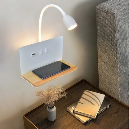 Purilite Select LED Wall Lamp – Indoor LED Lamp – 360° Rotatable Wall Light with USB Port & Wireless Charging – Modern Bedside Night Light with Switch - PuriLite