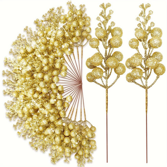 Purilite Select Glitter Artificial Flower & Berry Bouquet – 8/15 Pcs Christmas Decoration Set | Festive Xmas Tree Ornaments & Home Décor Accessory for New Year 2025 - PuriLite