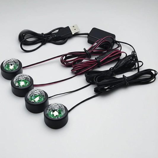 Purilite Select USB Car LED Ambient Light 7 Color Voice Activated Star Projection Lamp for Footwell Dashboard Interior Decoration