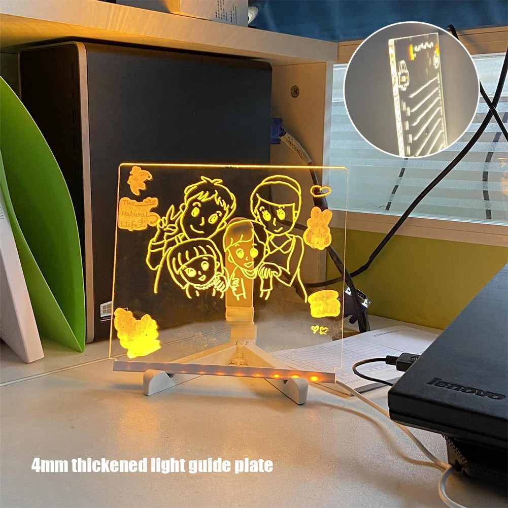 Purilite Select LED Light-Up Acrylic Message Board with 7 Colorful Pens – Rewritable DIY Drawing and Glowing Memo Board for Kids, Home, School, and Office - PuriLite