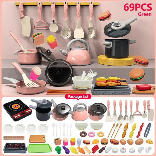 Purilite Select Kids Pretend Play Kitchen Toy Set 59 69 or 92 Piece Cooking Accessories Kit with Pots Pans Play Food and Utensils