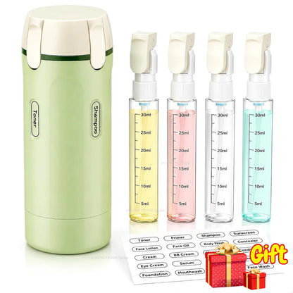 Purilite Select 4-in-1 Travel Dispenser Bottle | Portable Leak-Proof Refillable Travel Bottles for Shampoo, Lotion, Perfume & Toiletries