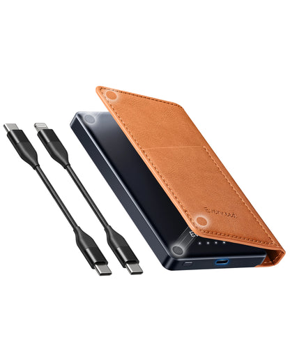 Purilite Select 5000mAh Wallet Power Bank – PD 20W Slim Portable Charger with Built-in USB-C &amp; Lightning Cables - PuriLite