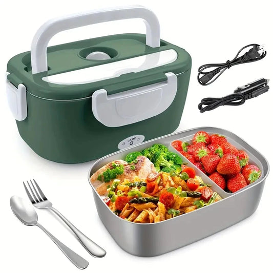 Purilite Select Electric Heated Lunch Box – 2-in-1 Car & Home Stainless Steel Plug-In Food Warmer, Portable Leakproof Lunch Container - PuriLite
