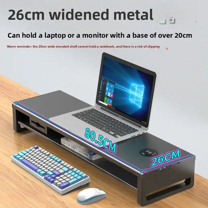 🖥️ Purilite Select™ Metal Monitor Riser with Dual-Layer Drawer & Wireless Charging - PuriLite