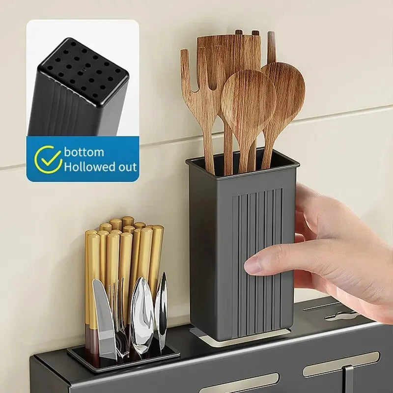 Purilite Select Wall Mounted Kitchen Storage Rack Stainless Steel No Drill Organizer for Utensils Pots Pans Spices and Household Items