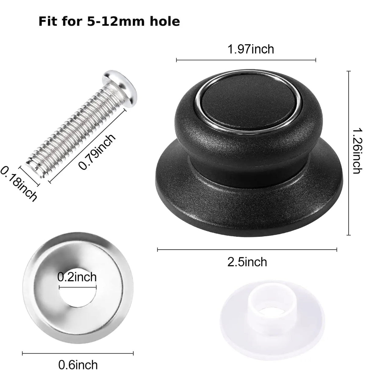 Purilite Select 2PCS Universal Pot Lid Replacement Knob Heat-Resistant Bakelite Handle with Stainless Steel Base for Cookware and Glass Lids - PuriLite