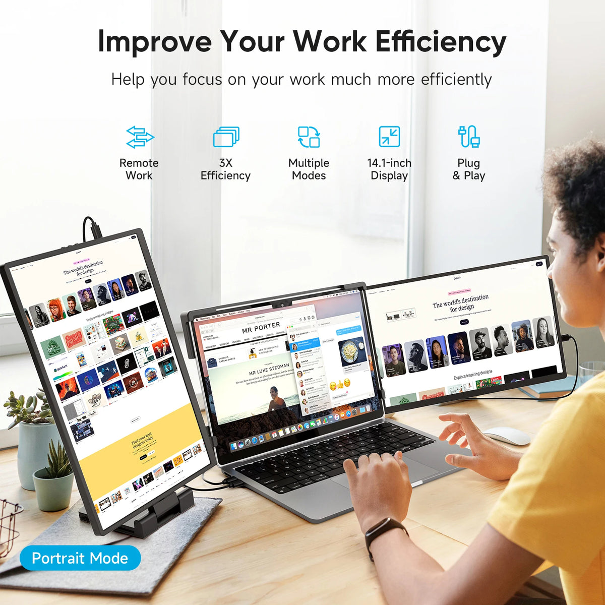 Purilite Select 14.1-Inch Portable Laptop Screen Extender – 1200P FHD IPS Dual Monitor – USB-C Second Display – 360° Rotatable – For 13.3″–17″ Laptops - PuriLite