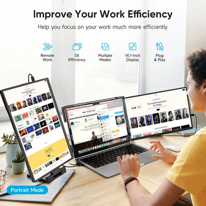 Purilite Select 14.1-Inch Portable Laptop Screen Extender – 1200P FHD IPS Dual Monitor – USB-C Second Display – 360° Rotatable – For 13.3″–17″ Laptops - PuriLite