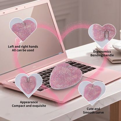 Purilite Select | Wireless Pink Dual-Mode Diamond Heart Mouse | Type-C Rechargeable Bluetooth Optical Ergonomic Mouse | Cute Mini Heart-Shaped Laptop Mouse for Girls - PuriLite