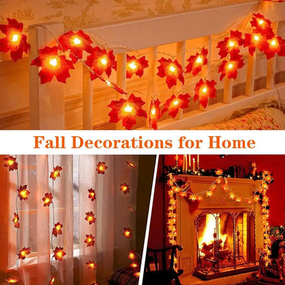 Purilite Select Maple Leaf String Lights – USB/Battery Powered | 10/20/40 LED Waterproof Lights for Halloween, Thanksgiving & Autumn Décor - PuriLite