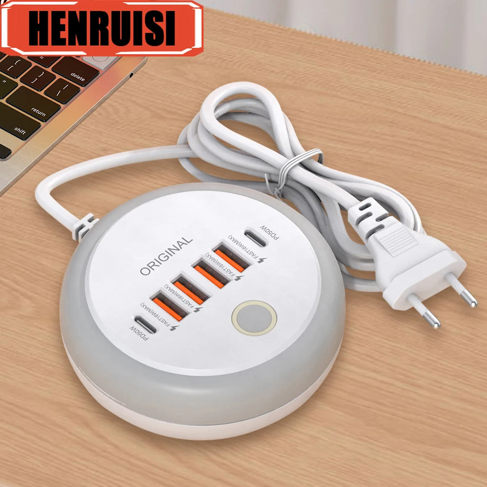 50W Power Strip Multi Port USB C Socket Type C Fast Charging Wall Charger USB Adapter For iPhone12 13 Quick Mobile Phone Charger - PuriLite