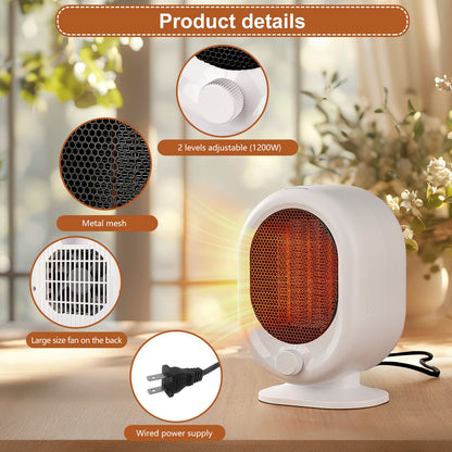 Desktop heater 3-second hot tilt power-off protection, silent timed home bedroom office mini heater - PuriLite