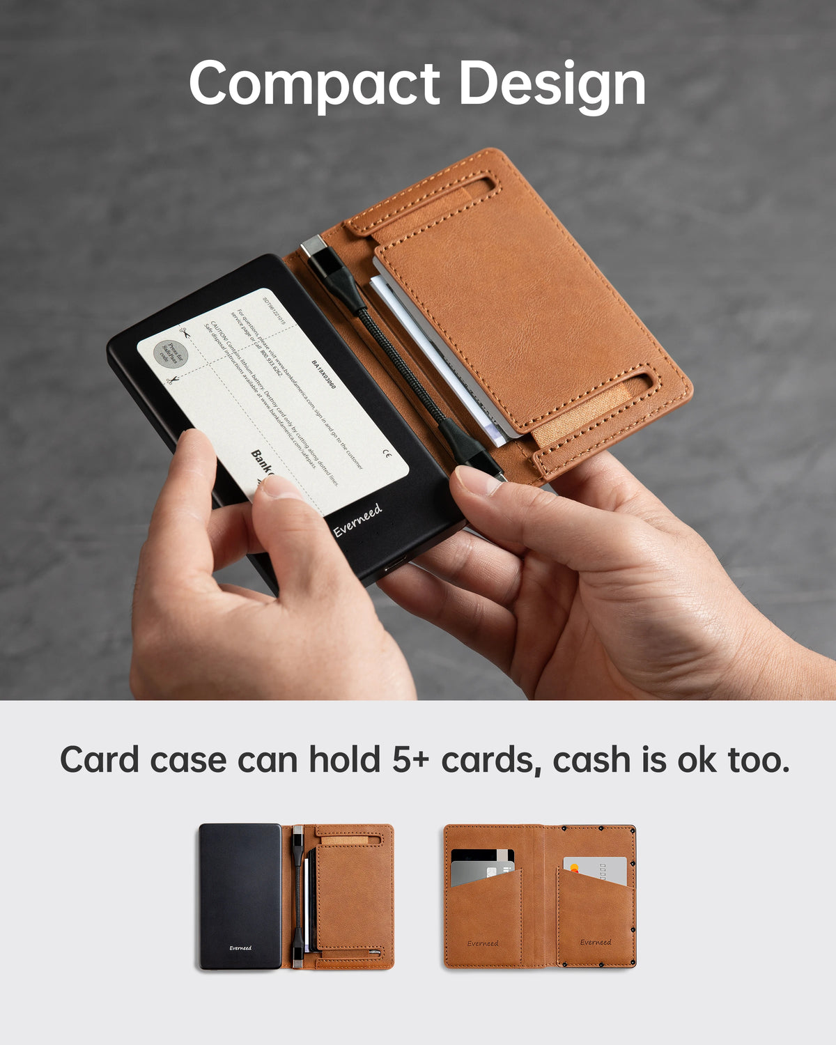 Purilite Select 5000mAh Wallet Power Bank – PD 20W Slim Portable Charger with Built-in USB-C &amp; Lightning Cables - PuriLite