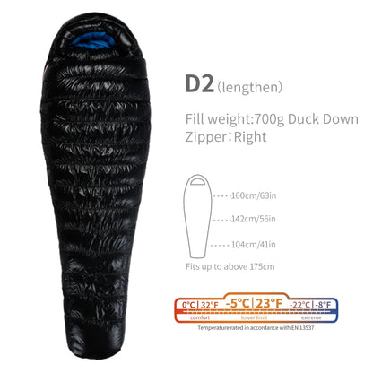 Purilite Select Lightweight Duck Down Sleeping Bag | Cold Weather Backpacking & Camping Mummy Sleeping Bag