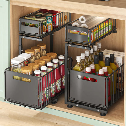 Purilite Select 2 Tier Pull Out Cabinet Organizer - Adjustable Under Sink Kitchen Storage Rack with Slide Out Drawers - PuriLite