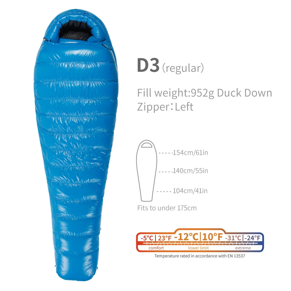 Purilite Select Ultralight Duck Down Sleeping Bag | 3-Season Backpacking, Hiking & Camping Mummy Sleeping Bag