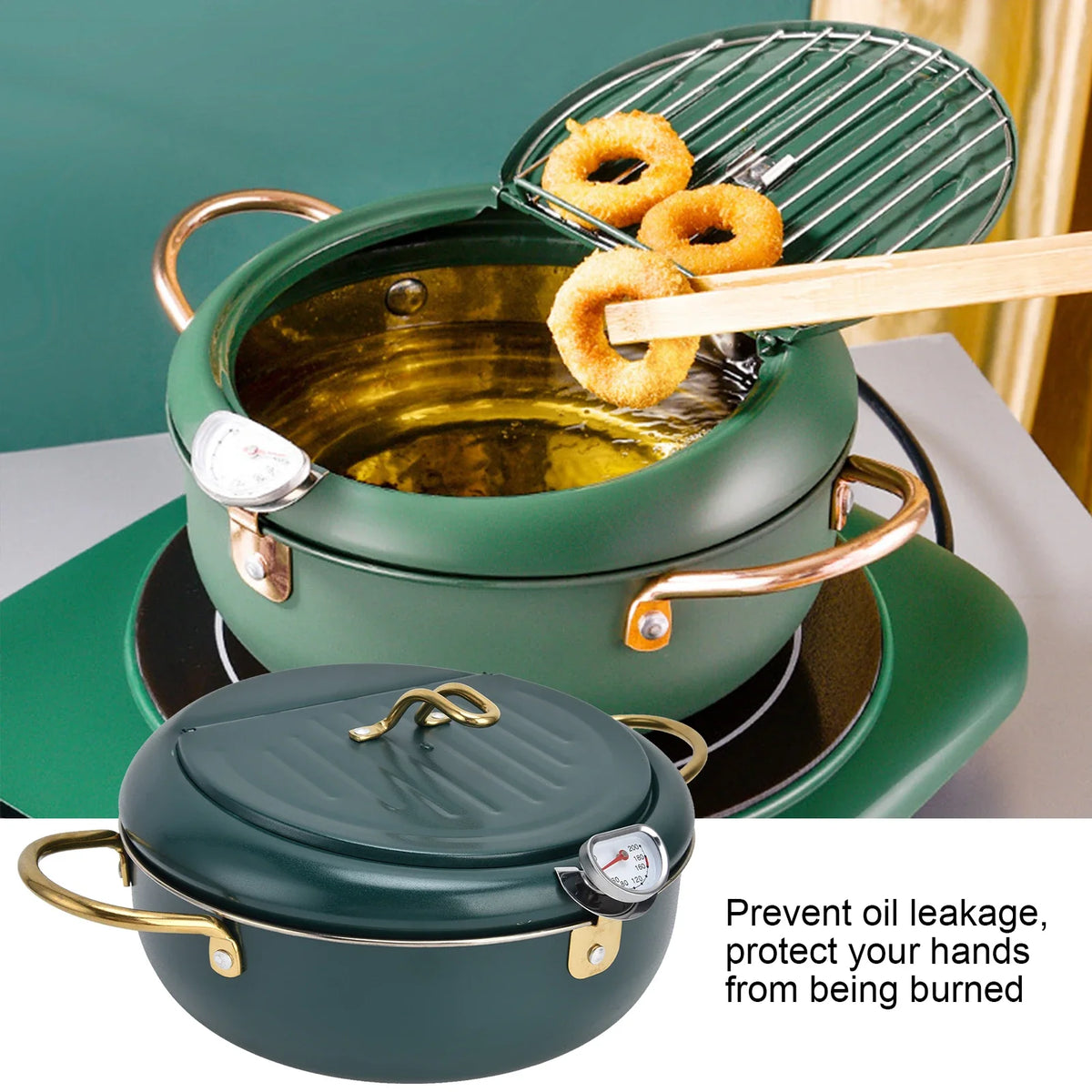 304 Stainless Steel Frying Pot Temperature Controllable Mini Cooking Fryer with Thermometer for Kitchen - PuriLite