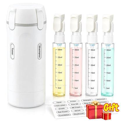 Purilite Select 4-in-1 Travel Dispenser Bottle | Portable Leak-Proof Refillable Travel Bottles for Shampoo, Lotion, Perfume & Toiletries