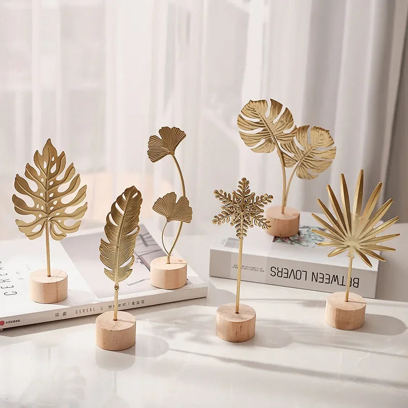 Purilite Select Golden Ginkgo Leaf & Feather Metal Figurine – Modern Desktop Sculpture | Home Decor & Photo Prop - PuriLite