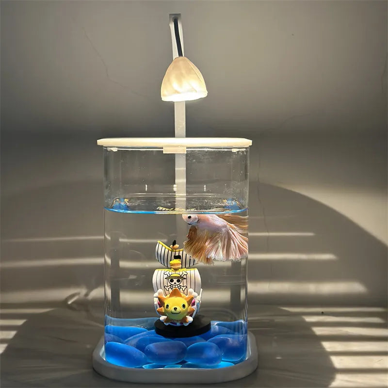 Mini Desktop Glass Aquarium Fish Tank with LED Light For Kids Betta Fish - PuriLite
