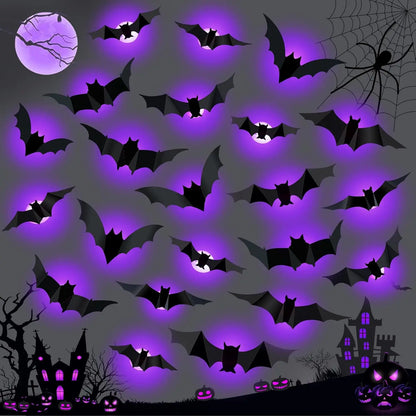 Purilite Select 3D Halloween Bat & Spider Night Light – Purple/Green LED Wall Stickers | Self-Adhesive Spooky Décor for Halloween Party & Home Decoration - PuriLite