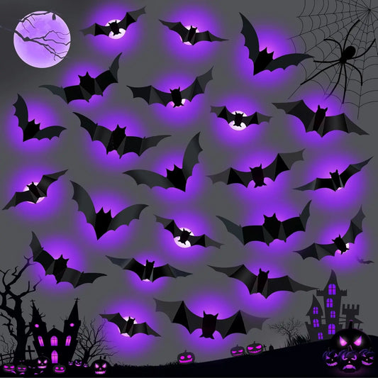 Purilite Select 3D Halloween Bat & Spider Night Light – Purple/Green LED Wall Stickers | Self-Adhesive Spooky Décor for Halloween Party & Home Decoration - PuriLite