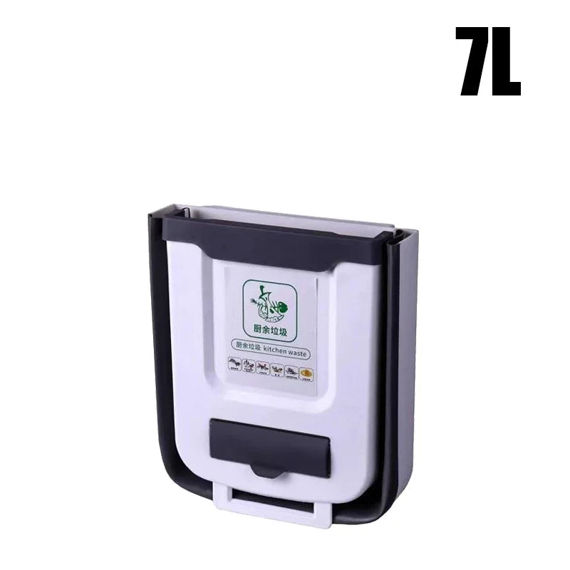 Purilite Select Collapsible Wall Mounted Trash Can - 7L/10L Slim Folding Waste Bin with Built-In Bag Holder for Kitchen and Bathroom - PuriLite