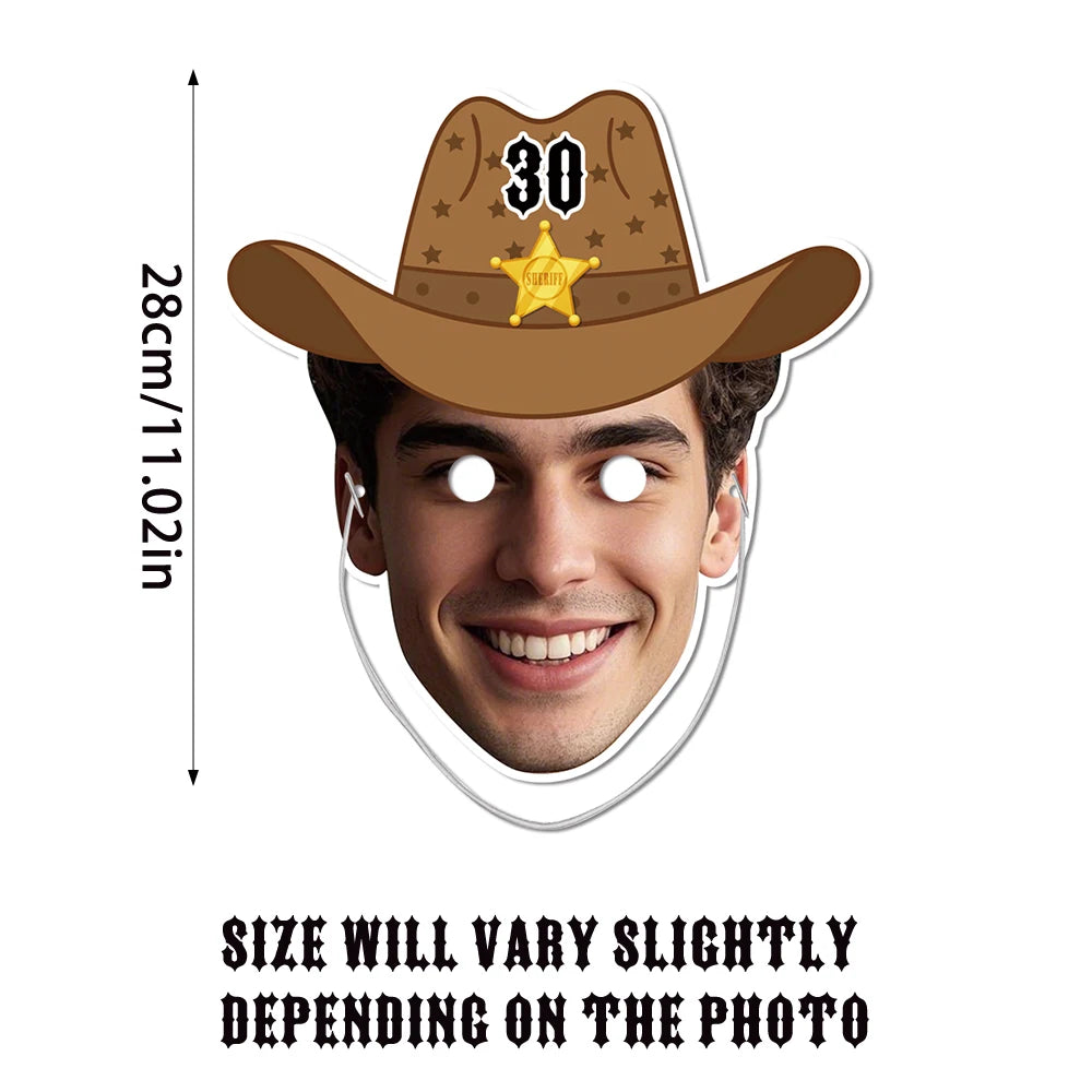Purilite Select 3PCS Customized Face Mask Set Western Denim Cowboy Hat Style | Personalized Photo Masks for Parties & Events - PuriLite