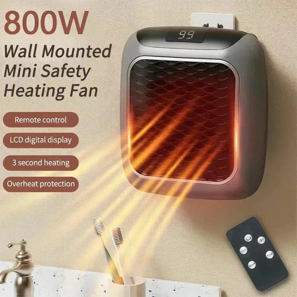 800W Mini Heater for Home Small Bathroom Heating Fans Wall Mounted PTC Ceramic Electric Heater with Remote Control Household - PuriLite