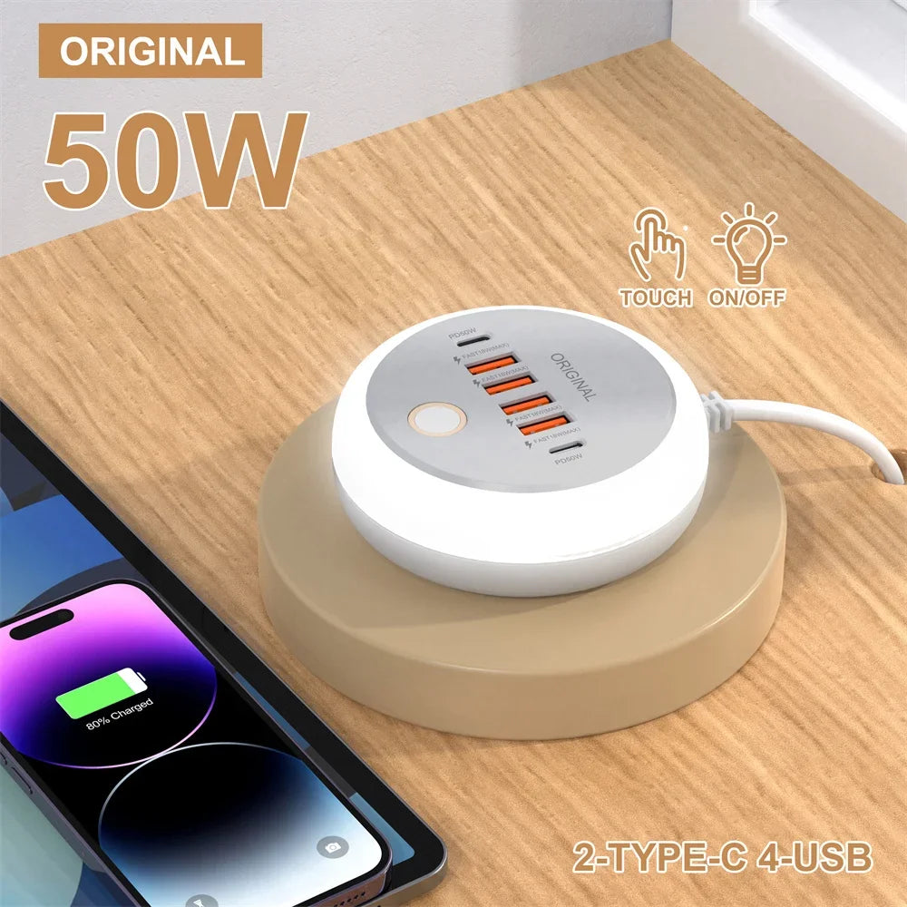 50W Power Strip Multi Port USB C Socket Type C Fast Charging Wall Charger USB Adapter For iPhone12 13 Quick Mobile Phone Charger - PuriLite