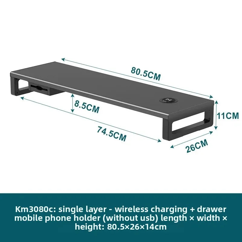 🖥️ Purilite Select™ Metal Monitor Riser with Dual-Layer Drawer & Wireless Charging - PuriLite