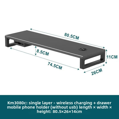🖥️ Purilite Select™ Metal Monitor Riser with Dual-Layer Drawer & Wireless Charging - PuriLite