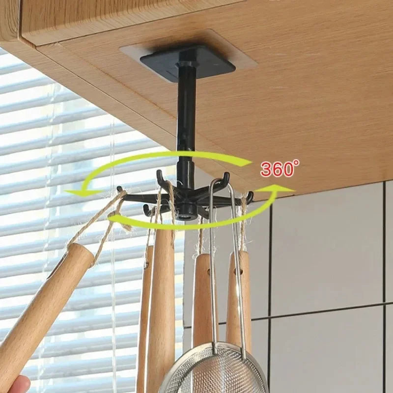Purilite Select 360 Degree Rotating Wall Mounted Storage Hook No Drill Self Adhesive Kitchen Utensil Organizer for Home Bathroom and Living Room