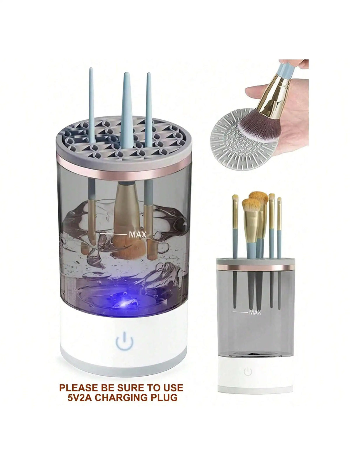 Purilite Select Electric Makeup Brush Cleaner – Quick-Clean USB Cosmetic Brush Cleaner – USB Plug-In Makeup Brush Cleaner with Rubber Bowl - PuriLite