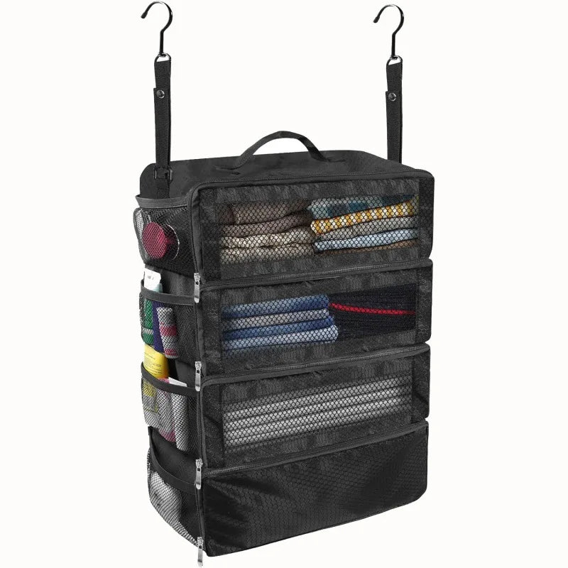 Purilite Select Hanging Suitcase Organizer, High-Capacity Collapsible Travel Packing Cube with Shelves for Clothes, Toiletries & Luggage Storage