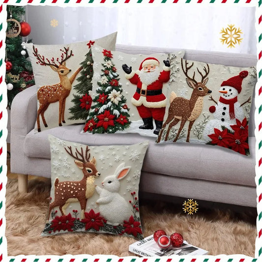 Purilite Select 45x45cm Christmas Pillow Cover – Elk, Santa Claus, Snowman & Xmas Tree Design | Festive Home Décor for Christmas 2025 & New Year 2026 - PuriLite