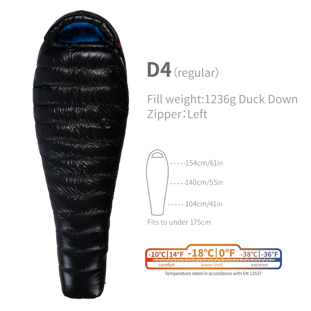Purilite Select Lightweight Duck Down Sleeping Bag | Cold Weather Backpacking & Camping Mummy Sleeping Bag